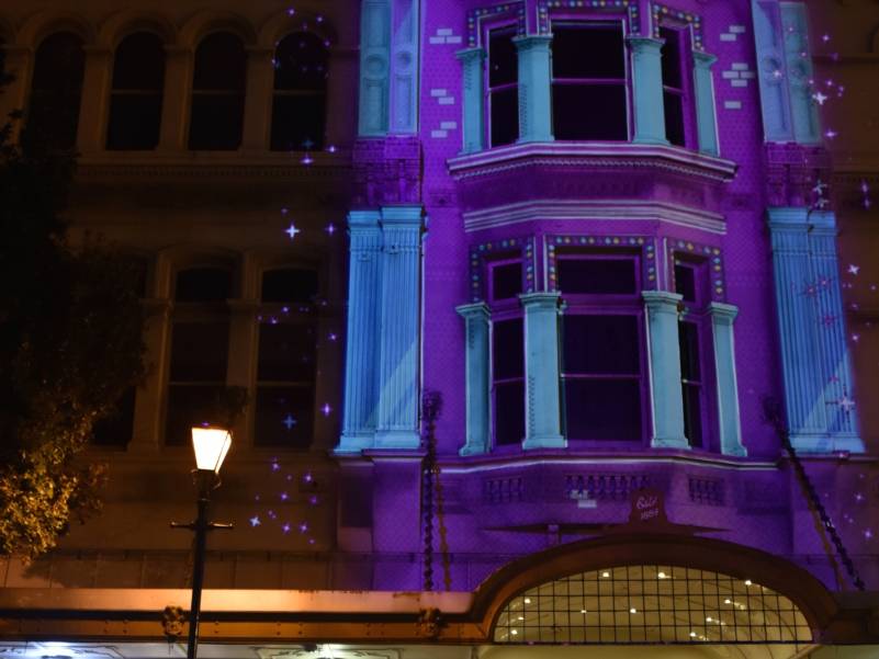 Erica Sklenars Projection mapping Fringe HQ Building 2019. Image by Kerry Hodge